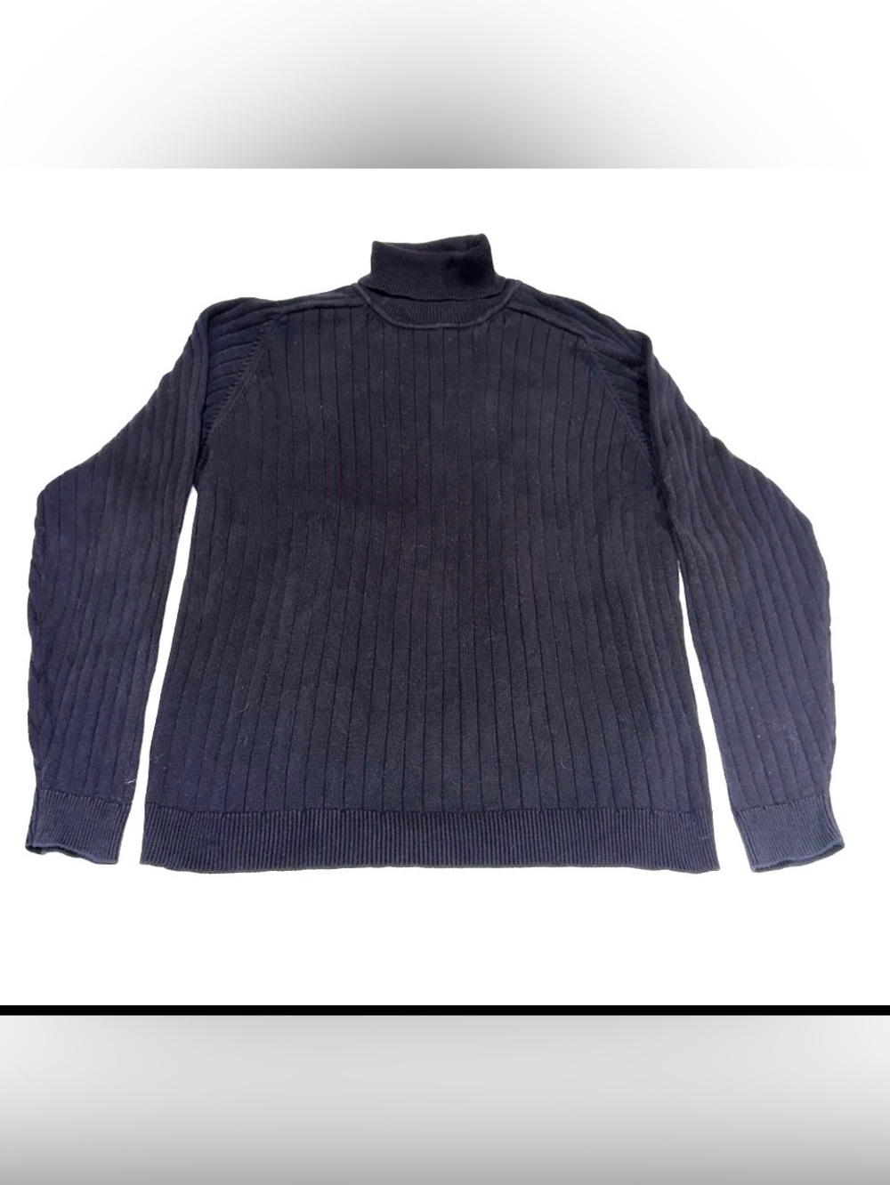 Eddie Bauer Men's Turtleneck Sweater XL Ribbed Knit Navy Blue Preppy 100% Cotton